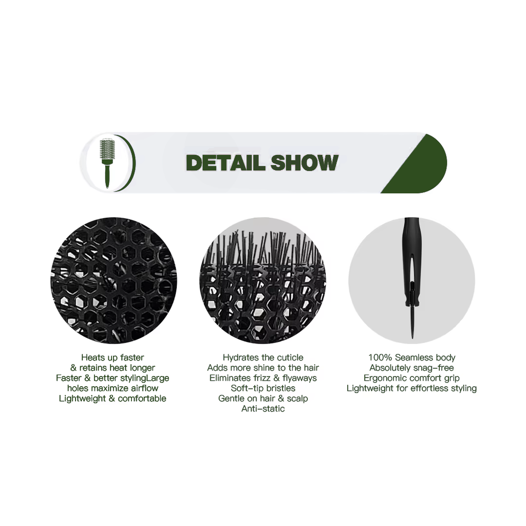 Luminneal5 Thermal Ceramic Round Brush – High Heat Styling + Anti-Frizz Technology